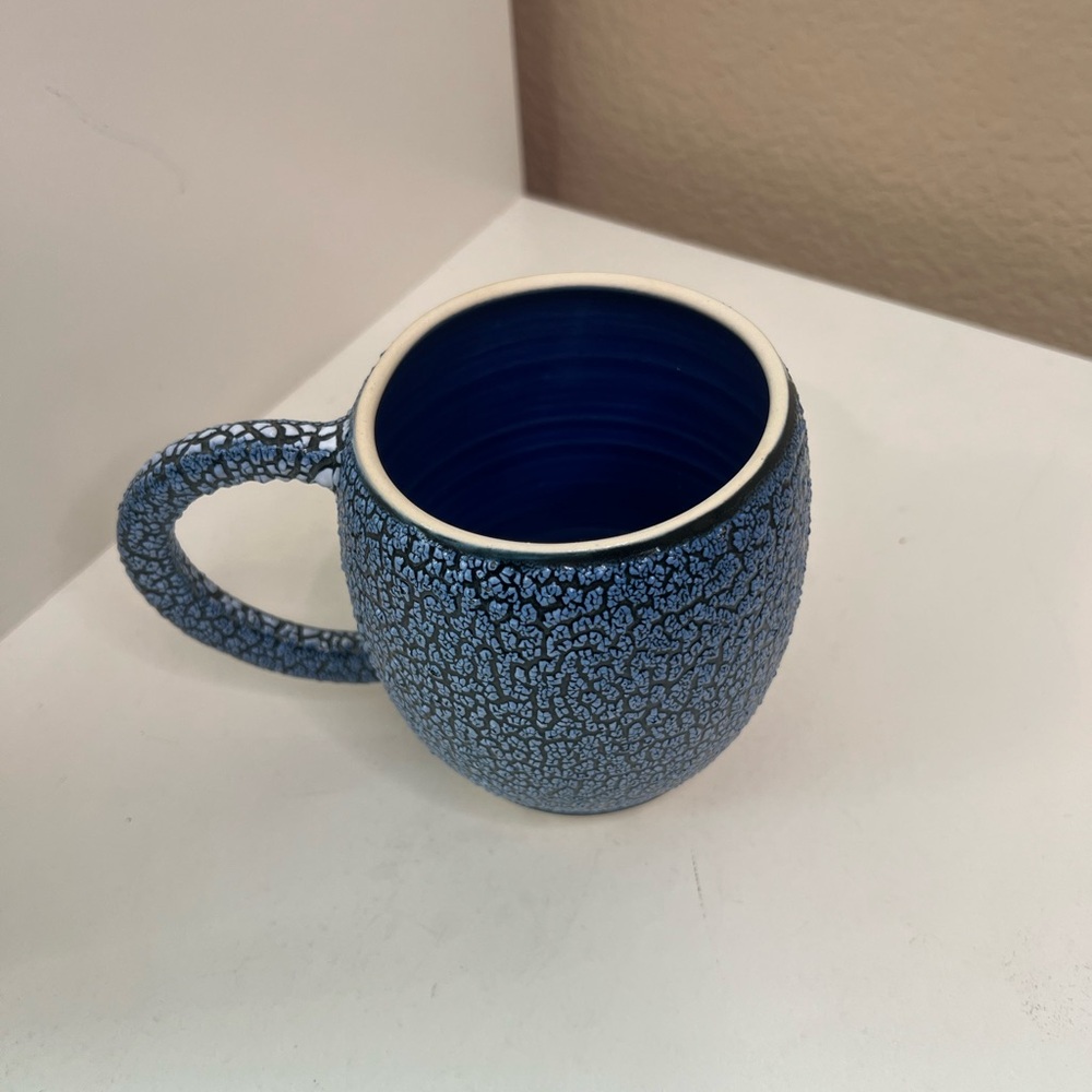 Vintage | Textured Blue Pottery Mug | Handcrafted Stoneware